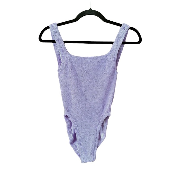 Hunza G Purple Square Neck Textured Swimsuit One Size - Picture 1 of 5
